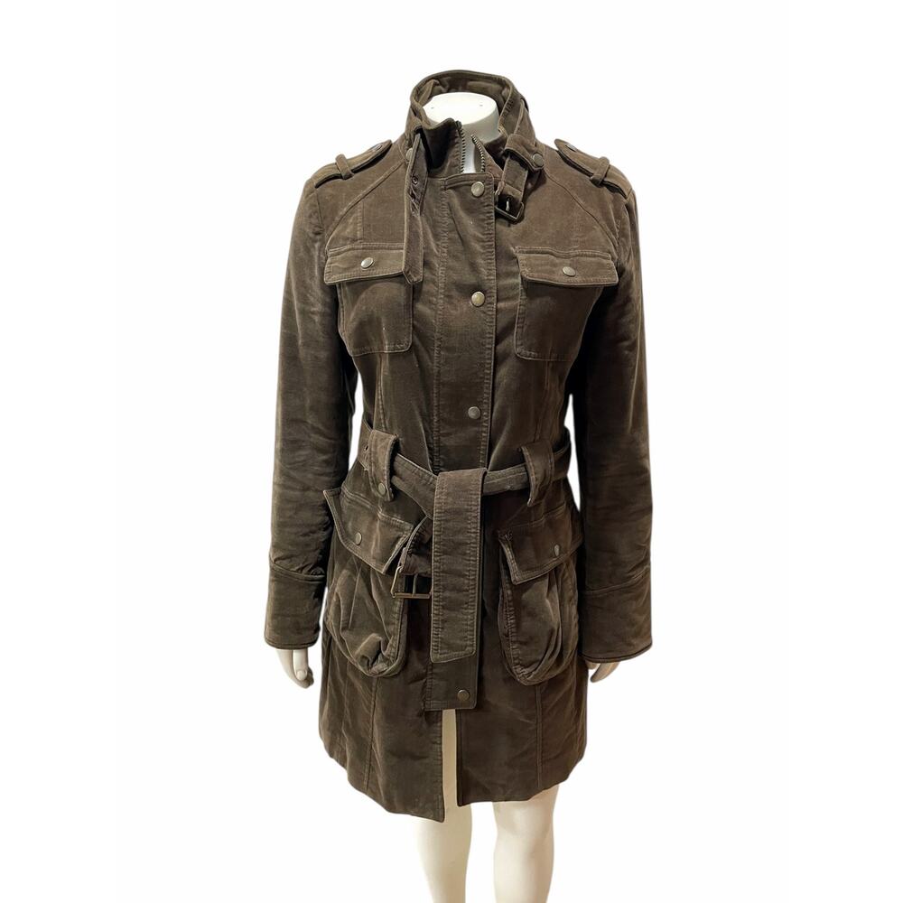 Esprit Utility Belted Jacket Green Brown Military Style Women’s Size Small - Picture 8 of 15
